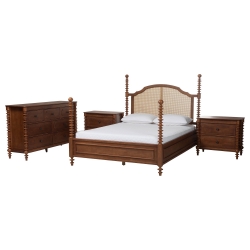 Baxton Studio Neviah 4-Piece Bedroom Set with 2-Drawer Nightstands, King, Walnut Brown Baxton Studio restaurant furniture, hotel furniture, commercial furniture, wholesale bedroom furniture, wholesale king, classic king